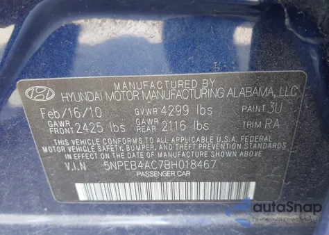 2011 Hyundai Sonata Gls z USA, uszkodzony, nr VIN 5NPEB4AC7BH018467